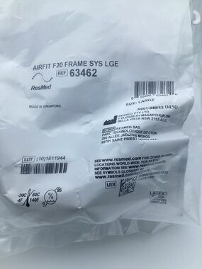 Resmed Airfit F20 Frame System Size Large 63462 New Sealed